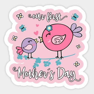 Our First Mother´s Day Cute Birds Baby and Mummy Sticker